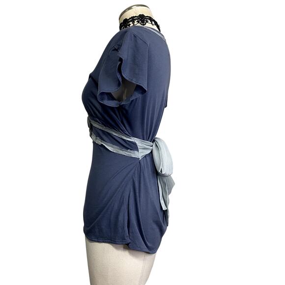 Deletta Coquette Cottage Core Tie Back Blue Rose Blouse - Picture 9 of 11